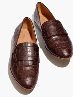 NEW Madewell The Alex Loafer in Croc Embossed Leather Brown Size 8.5 Flats Shoes